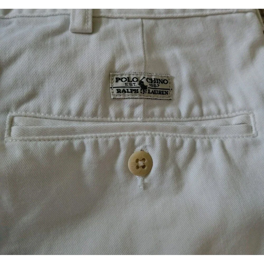 Polo Ralph Lauren Tyler Chino Shorts White 36 Slash Pockets Pleated Cotton